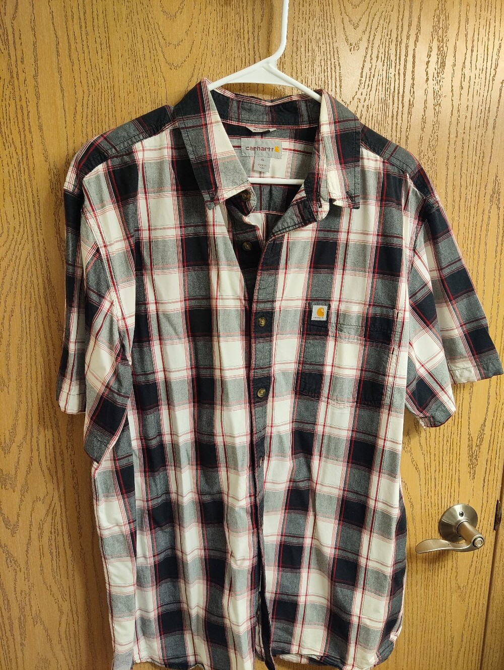 Carhartt Short-Sleeve Plaid Button-Up Shirt - Black, White & Red Trim